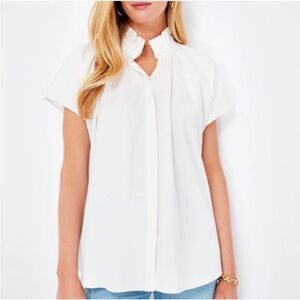 POMANDER PLACE Tuckernuck White Rae Ruffle Collar Short Sleeve Blouse L | NWT